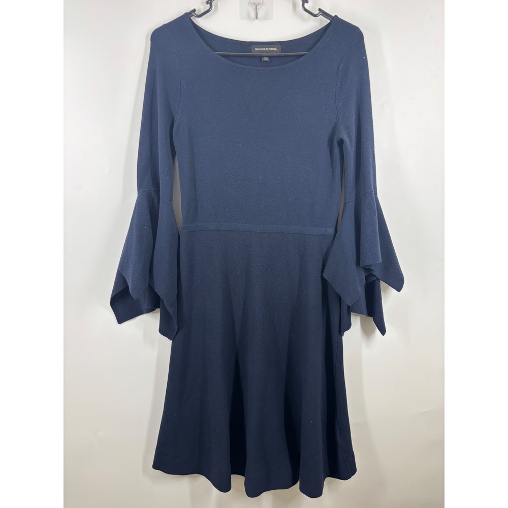 Banana Republic Navy Blue Tiered Bell Sleeve Fit and Flare Sweater Dress XS
